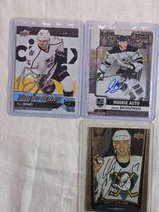 lot 221 image: Lot of 3 Hockey Cards Featuring Jonny Brodzinski, Nic Dowd, and Matt Cullen with Rookie and Autograph Features