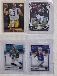 lot 223 image: Lot of 4 Football Cards Featuring Kenneth Gainwell 263299, Jake Fromm 3649, Kurt Warner, and Laviska Shenault Jr. 4599