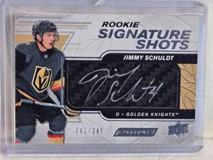 lot 226 image: Jimmy Schuldt Rookie 2019-20 Upper Deck Engrained Signature Shots Auto 001249 - Golden Knights Hockey Card