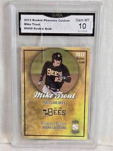 lot 236 image: Mike Trout Rookie 2012 Rookie Phenoms Custom #NNO Rookie Gold Graded GMA 10- Salt Lake Bees Baseball Card