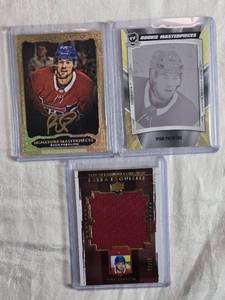 lot 248 image: Lot of 3 Ryan Poehling Hockey Cards featuring Rookie Masterpieces, Signature Masterpieces Auto, and Extra Exquisite Jersey 175