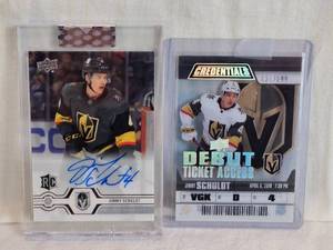 lot 255 image: Lot of 2 Jimmy Schuldt Hockey Cards Featuring Upper Deck Rookie Auto and Debut Ticket Access Numbered 25299