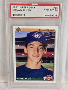 lot 258 image: Shawn Green Rookie 1992 Upper Deck #55 PSA Graded Gem MT 10  - Blue Jays Baseball Card