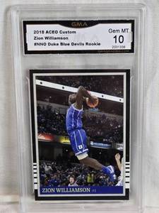 lot 262 image: Zion Williamson Rookie 2018 ACEO Custom #NNO - Duke Blue Devils Basketball Card, GMA Graded 10