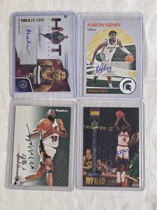 lot 298 image: Lot of 4 Basketball Cards Featuring Aaron Henry Auto, Anthony Goldwire Auto, Malik Beasley Auto, and Nate McMillan Auto
