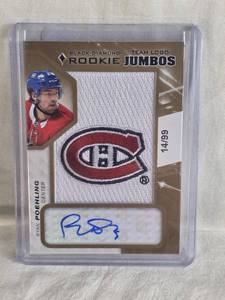 lot 299 image: Ryan Poehling Rookie 2019-20 Upper Deck Black Diamond Team Logo Jumbos Auto #RTL-RP Numbered 1499 - Montreal Canadiens Hockey Card