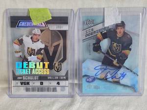 lot 300 image: Lot of 2 Jimmy Schuldt Hockey Cards Ice Premiers Auto Numbered 4399 and Debut Ticket Numbered 291299