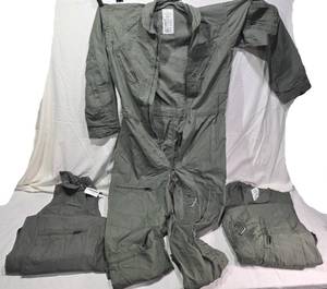 lot 335 image: Lot of 3 Pairs of Air Force Coveralls Flyers CWU-27P Type I, Class 1 Sage Green - Sizes 42L and 44R