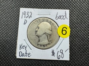 lot 6 image: Key Date 1932-D Washington Quarter Marked Good when Purchased PCGS price for a G is $80