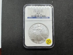 lot 20 image: 2007 1 Oz. Silver American Eagle NGC MS69  Early Releases