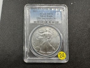 lot 24 image: 2011 1 Oz. Silver American Eagle PCGS MS70  25th Anniv. Set - Perfect Grade