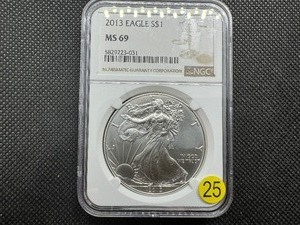 lot 25 image: 2013 1 Oz. Silver American Eagle NGC MS69
