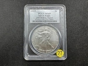 lot 27 image: 2015 1 Oz. Silver American Eagle PCGS MS69  2015 Holiday Season
