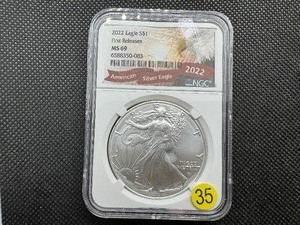 lot 35 image: 2022 1 Oz. Silver American Eagle NGC MS69   First Releases