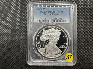 lot 37 image: 2010-W Proof  Silver American Eagle PCGS PR70DCAM  - Perfect Grade  - PCGS Price Guide is $90