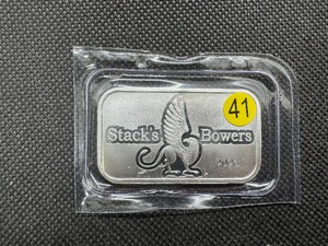 lot 41 image: 2023 BU Stacks & Bowers 1 Oz. Silver Bar