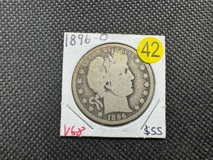 lot 42 image: Key Date1896-O Barber Half Dollar Greysheet Wholesale Price for a G4 is $75