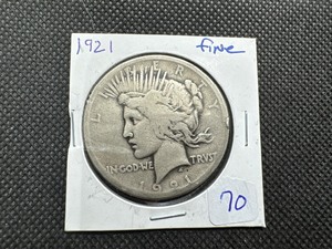lot 70 image: Key Date 1921 Peace Silver Dollar