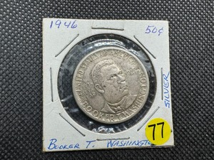 lot 77 image: 1946 Booker T. Washington Commem. Silver Half Dollar