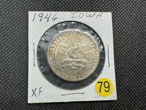 lot 79 image: 1946 Iowa Commem. Silver Half Dollar - Marked XF When Purchased -  Greysheet Wholesale Price for an XF40 is $65