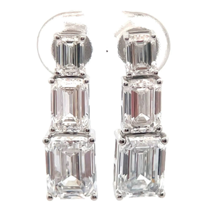 4 Carat Diamond Three-Stone Baguette Linear Dangle Earrings in 14k White Gold *VIDEO*