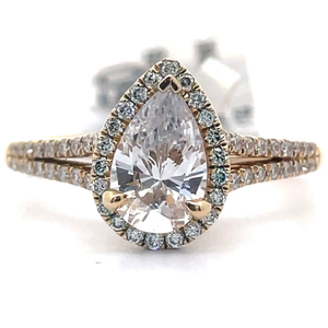 lot 7 image: NEW 0.25 Carat Diamond Pear Halo Split Shank Pav Ring in 14k Yellow Gold Retail $1,850 VIDEO