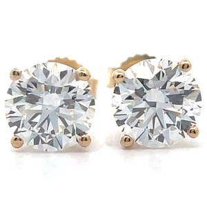 lot 10 image: 2 Carat Diamond Solitaire Stud Earrings in 14K Yellow Gold w Report VIDEO