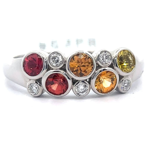 lot 12 image: NEW Exclusive Fall Collection Sunset Sapphire & Natural Diamond Bezel Bubble Ring in 14k White Gold VIDEO
