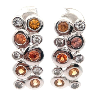 lot 13 image: NEW Exclusive Fall Collection Sunset Sapphire & Natural Diamond Bezel Bubble Dangle Earrings in 14k White Gold VIDEO