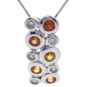 lot 14 image: NEW Exclusive Fall Collection Sunset Sapphire & Natural Diamond Bezel Pendant in 14k White Gold VIDEO