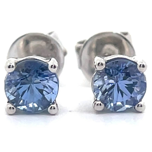 lot 16 image: NEW 0.95 Carat Natural Blue Sapphire Solitaire Stud Earrings in 14k White Gold VIDEO