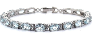 lot 16A image: NEW 12.25 Carat Oval Aquamarine & White Topaz Tennis Bracelet VIDEO