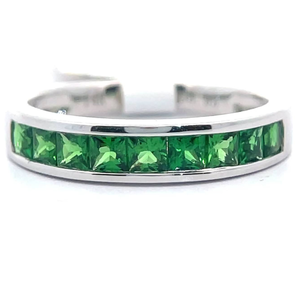 lot 18 image: NEW Princess Tsavorite Garnet Channel Semi Eternity Ring in 14k White Gold VIDEO