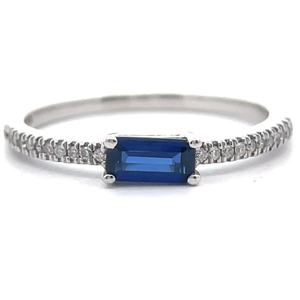 lot 19 image: East-West 0.10 Carat Baguette Sapphire & Pav Diamond Stacking Ring in 14k White Gold VIDEO