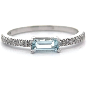 lot 20 image: East-West 0.10 Carat Natural Aquamarine & Diamond Stacking Ring in 14k White Gold VIDEO