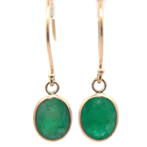 lot 21 image: 2.25 Carat Natural Emerald Bezel Drop French Wire Earrings in 14k Yellow Gold VIDEO