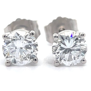 lot 24A image: 1 Carat Diamond Round Solitaire Stud Earrings in 14k White Gold VIDEO