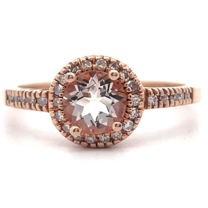 lot 29 image: NEW Morganite & Pav Natural Diamond Halo Ring in 14k Rose Gold VIDEO