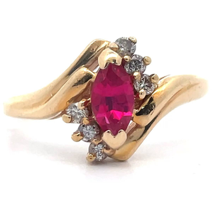 lot 33 image: Red Spinel & Natural Diamond Curved Bypass Ring in Yellow Gold VIDEO