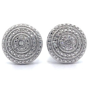 lot 40 image: Natural Diamond Concentric Halo Button Stud Earrings VIDEO