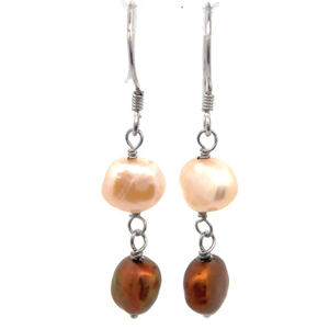 lot 43 image: Copper & Cream Freshwater Pearl French Wire Earrings
