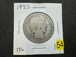 lot 54 image: Better Date 1893 Silver Barber Half Dollar