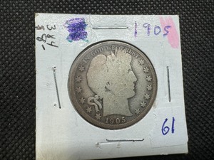 lot 61 image: 1905 Silver Barber Half Dollar