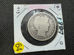 lot 64 image: 1907-O Silver Barber Half Dollar