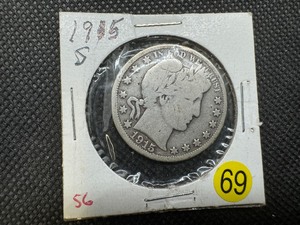 lot 69 image: 1915-S Silver Barber Half Dollar