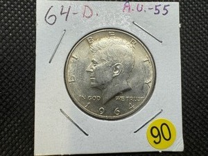 lot 90 image: 1964-D 90% Silver Kennedy Half Dollar