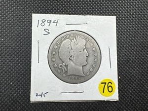 lot 76 image: 1894-S Silver Barber Half Dollar - Early Date