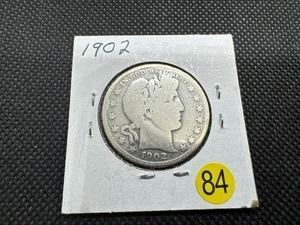 lot 84 image: 1902 Silver Barber Half Dollar