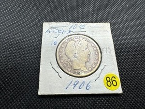 lot 86 image: 1906 Silver Barber Half Dollar