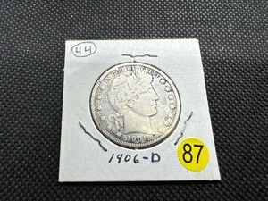 lot 87 image: 1906-D Silver Barber Half Dollar
